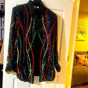 Rina Z, 100 % pure silk, rayon lining, made in India. XL, multicolored jacket.